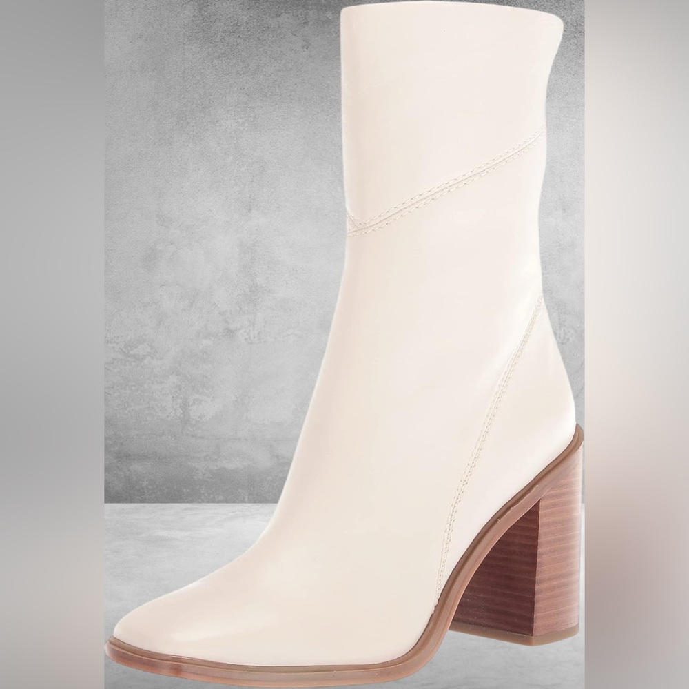 Franco Sarto L-Stevie Putty Cream Leather Mid-Calf Block Heel Boot size 6